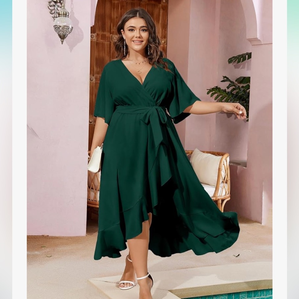 Chic Forest Green High-Low Dress
